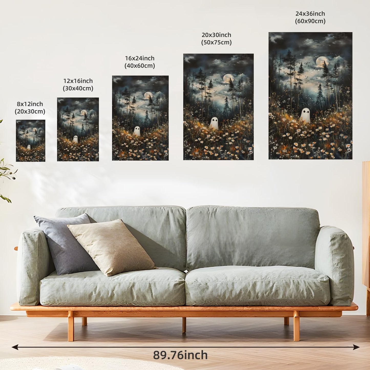 KBBYT Dark Academia Wall Art Ghost In Magical Forest Poster Spooky Halloween Wall Decor Ethereal Ghost Fall Floral Gothic Canvas Print for Witchcore Aesthetic Haunted Room Bedroom 16X24inch Unframed