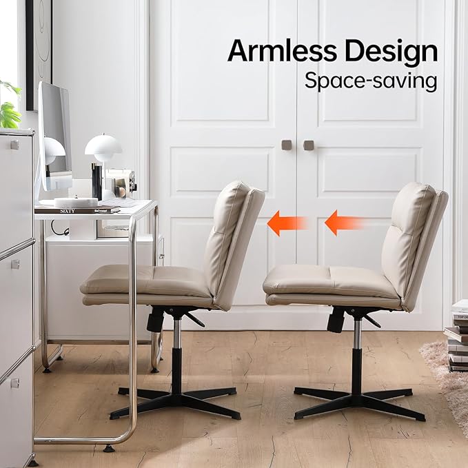EMIAH Armless Office Desk Chair No Wheels PU-Padded Vanity Mid-Back Ergonomic