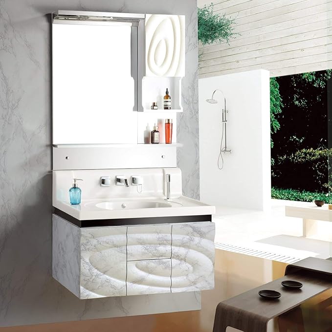 practicalWs Marble Paper Granite Gray/White Roll Kitchen Countertop Cabinet