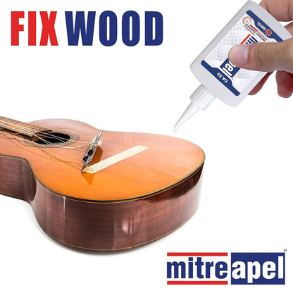 MITREAPEL Ca Glue with Activator (2 x 1.7 oz - 2 x 6.7 fl oz), Cyanoacrylate Super Glue for Plastic, Glass, Leather, Ceramic, Woodworking, DIY, 3D Printing - Instant Bond - 2 Pack