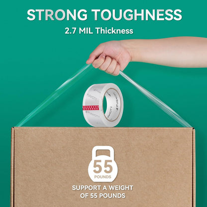 FugaCity Heavy Duty Clear Packing Tape Refills (18 Rolls), Packaging Tape for Moving Sealing, Moving Supplies Shipping Tape,2.7 Mil Thick, 1.88 in Wide,65 Yards Per Roll,Total 1170 Yards