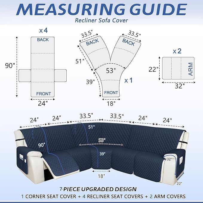 Arfntevss Recliner Sectional Couch Covers 1OO% Waterproof L Shape Sofa Cover