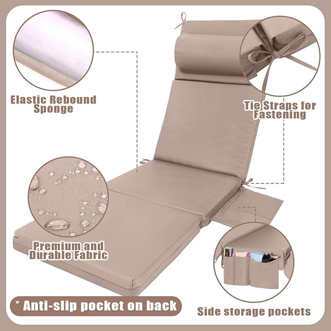 Wenqik 2 Pcs Outdoor Chaise Lounge Cushion