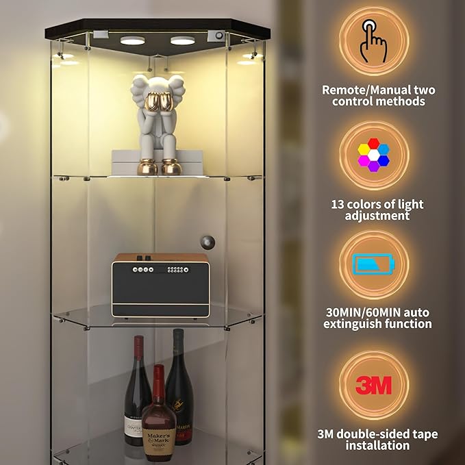 LFT HUIMEI2Y Glass Display Corner Cabinet 4-Shelf, Curio Cabinets Fast