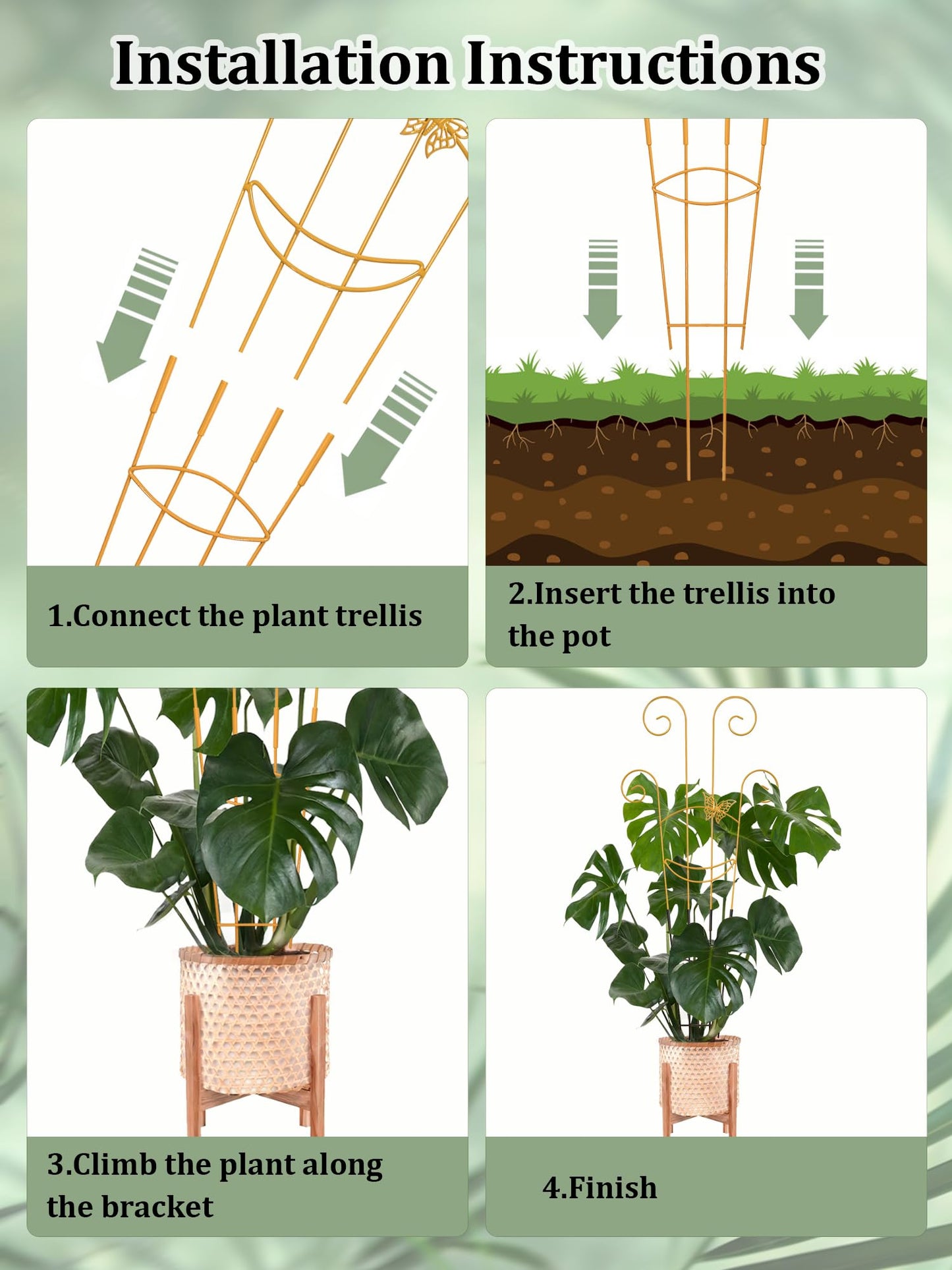 2 Pcs Tall Trellis for Potted Plants, 30'' Expandable Butterfly Shape Garden Trellis for Climbing Plants Indoor, Plant Pothos Climber Support for Monstera, Ivy, Hoya, Vine (Yellow)