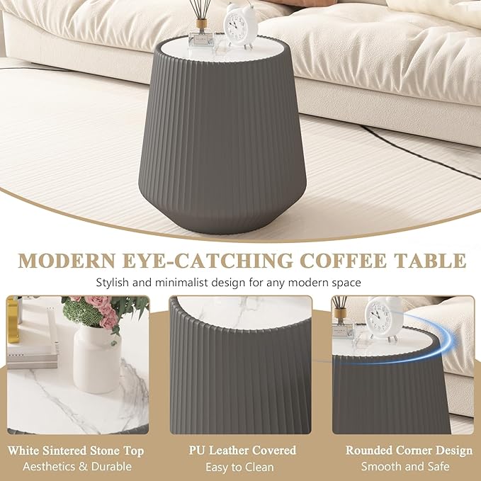 19.68" Round Marble End Table, Modern Cup Shaped Side Table