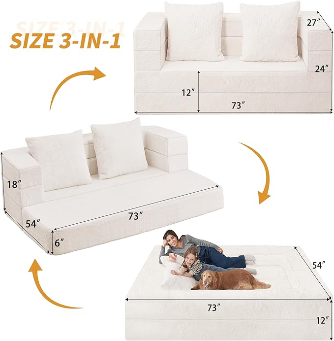 Futon Sofa Bed with Pillow, 3-in-1 Sleeper Sofa Bed with Removable Cover