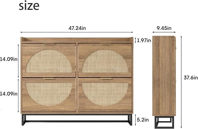 Maupvit Large Rattan Shoe Storage Cabinet