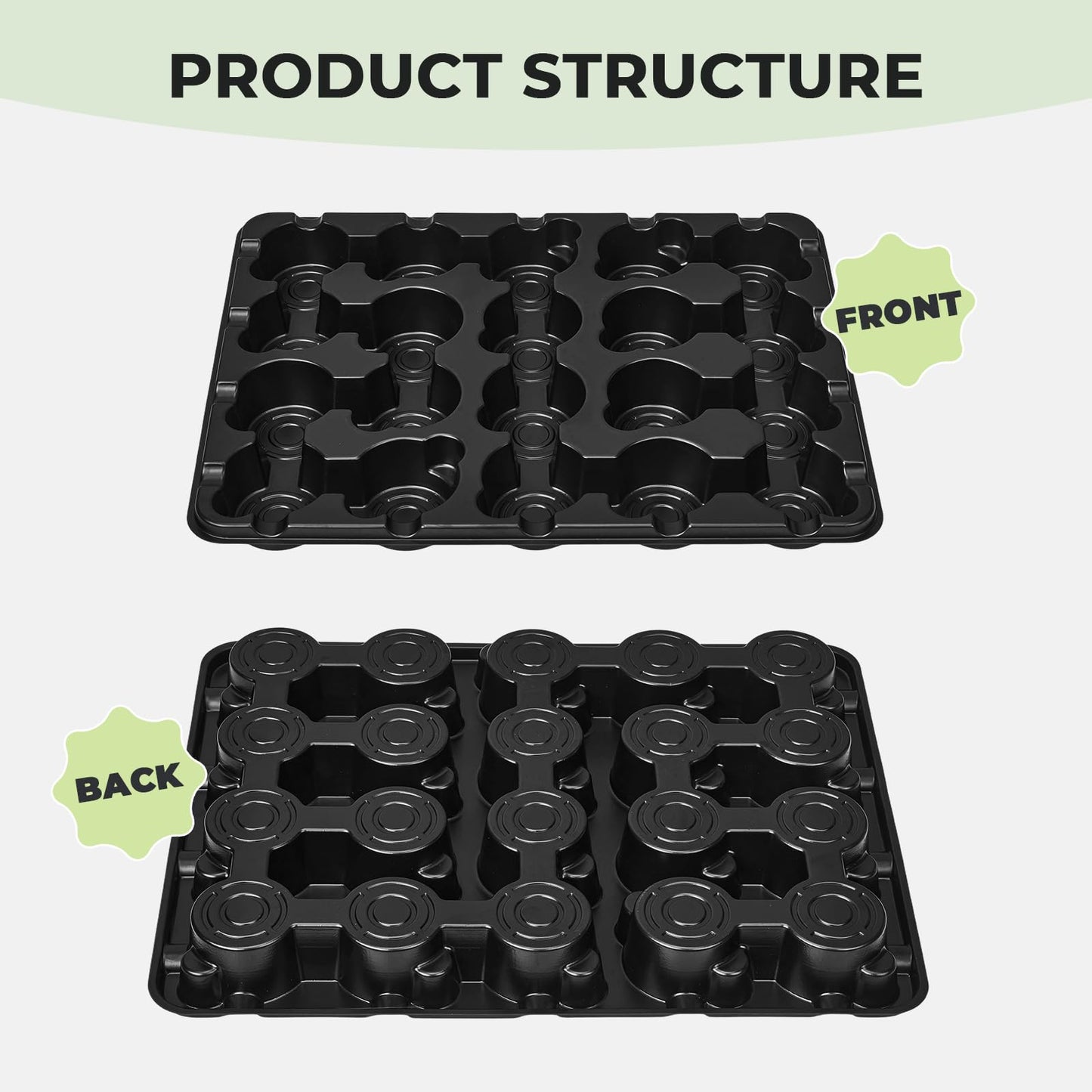 homenote 3 Inch Seed Starting Trays 10 Pack, 20-Cell Seedling Starter Trays for Indoor Outdoor Growing, Plant Starter Germination Trays for Pots Seedlings 3" Opening Compatible Pots