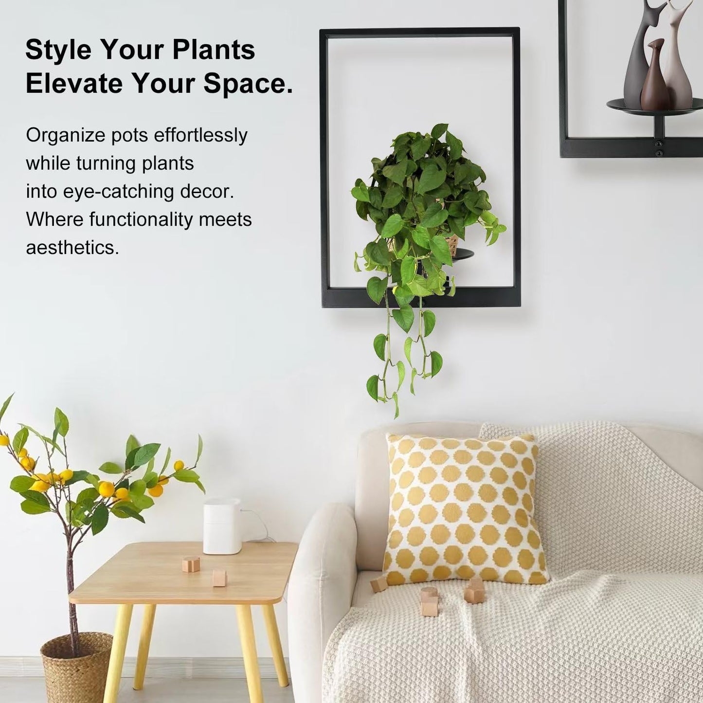 SUNLITOPTO Plant Wall Shelf, Metal Modern Style Frame, Picture Wall Plant Holder, Plant Frames for Living Space Decor Display Stand for Living Room Balcony Garden Patio (2 PACK(BLACK))