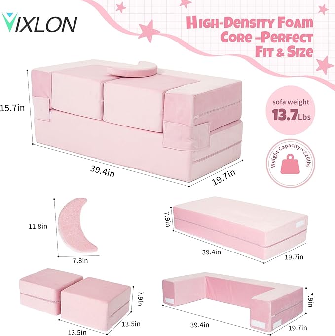 5 Pcs Modular Kids Play Couch, Toddler Couches That Fold Out, Plush Foam Chair
