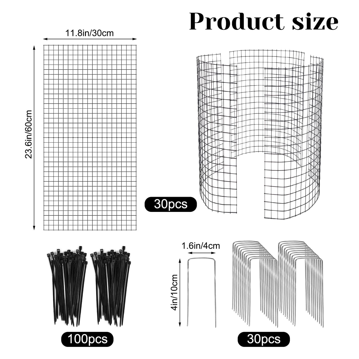 Hlimior 30 Pcs Large Wire Plant Protector from Animals 24'' x 12''10 Sets Metal Plant Cage Chicken Wire Cloche with Ground Stakes and Nylon Tie to Keep Animals Out, Garden Protection Bunny Barricade
