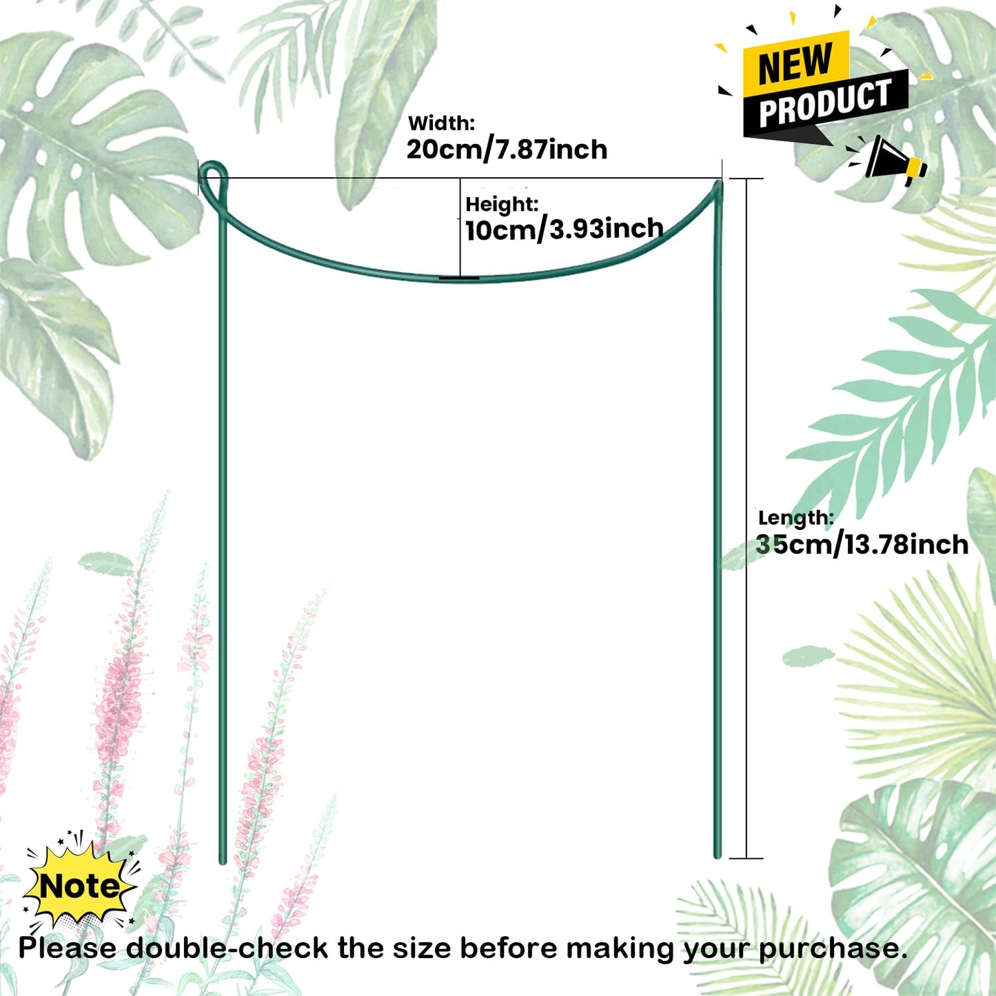 WooWellGoGoGo Snake Plant Support Stake - Half Round Peony Stake and Support, Heavy Duty Hydrangea Support Cage, Half Moon Houseplant Support Ring for Potted Indoor Plants (4 Pack, 14x8Inch)