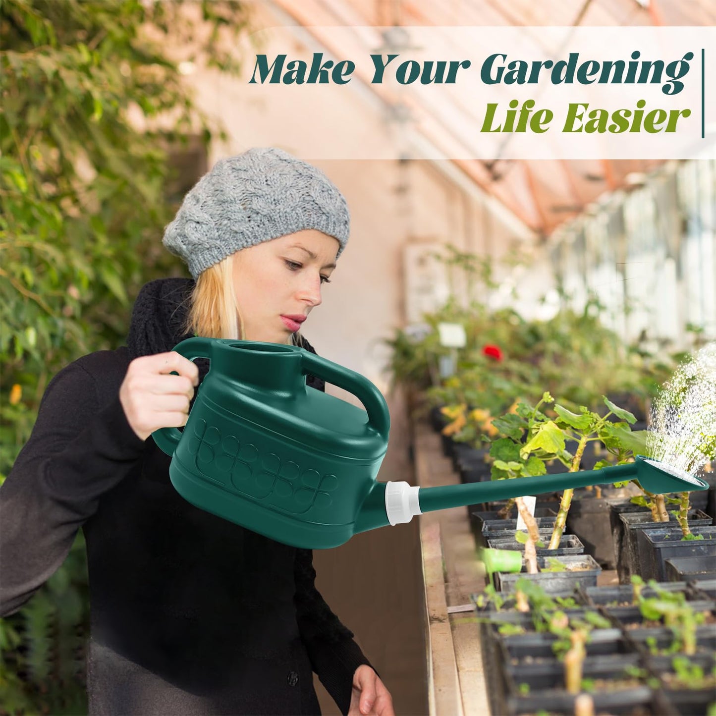 1 Gallon Watering Can, Garden Watering Can Outdoor, Plant Water Can with Removable Long Spout and Stainless Steel Sprinkler Head, Plastic Indoor Watering Cans for Gardening Flower Plants
