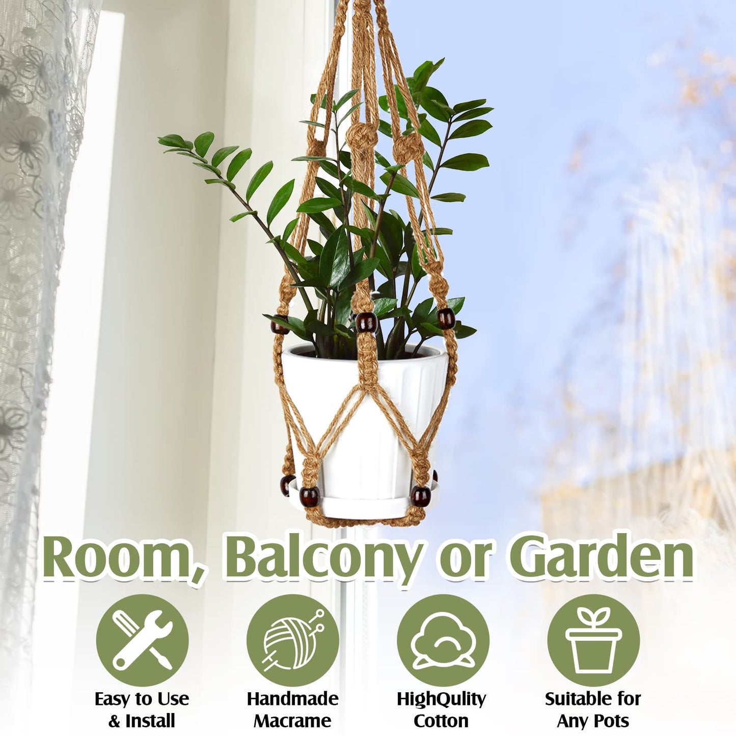 Hoteam 12 Pcs Macrame Plant Hangers Macrame Hanging Planters for Indoor Plants Handmade Boho Hanging Baskets Flower Pots Holder for Outdoor Home Wall Decor(Brown)