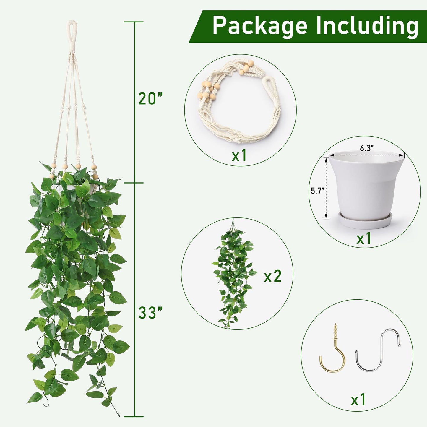 KTGOW Artificial Hanging Plants with Boho Macrame Plant Hanger - Fake Ivy Vines in Pot for Wall, Bedroom Home Faux Greenery for Indoor Outdoor Decor (1 Pack)