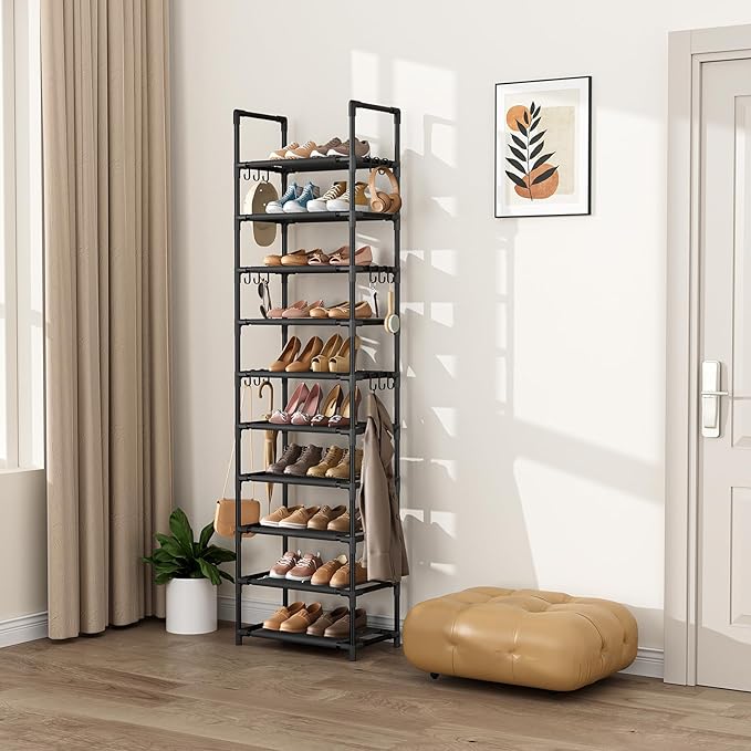 VTRIN 10 Tiers Tall Shoe Rack Holds 20-25 Pairs of Shoes Sturdy Vertical Shoe