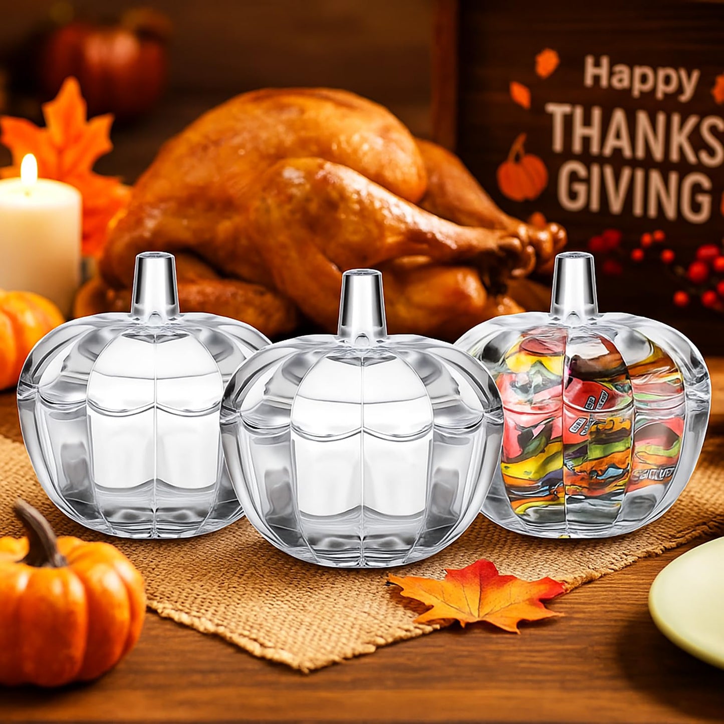 Tanlade 4 Pcs Glass Pumpkin Candy Jar Thanksgiving Candy Bowl Jars with Lids Pumpkin Container with Cover Transparent Target Glass Dish for Thanksgiving Home Party Wedding Decoration