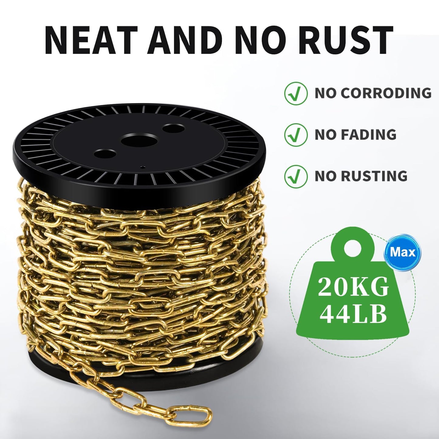 50 ft 1/12" Metal Hanging Chains Gold Bronze Decorative Chain Fixture Chain Brass Chains for Hanging Light Fixture, Chandelier, Flowerpots (2mm 50ft)