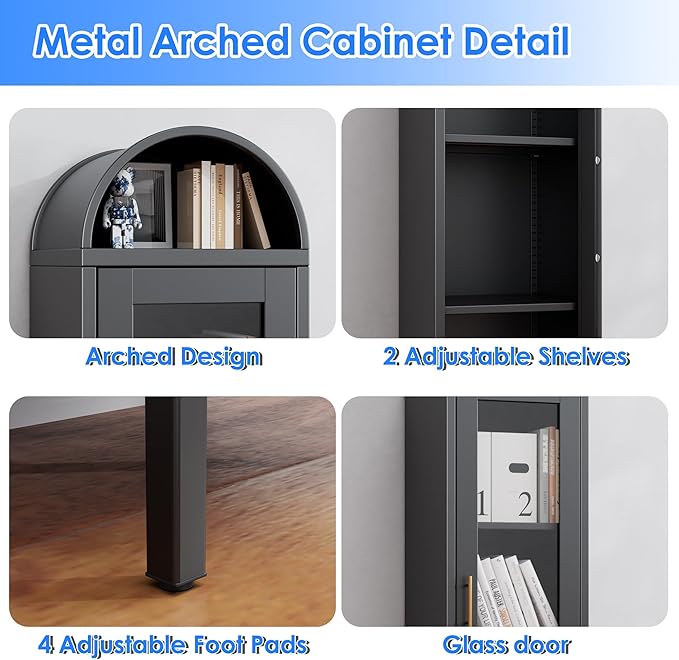 METAN Tall Metal Arched Display Cabinet
