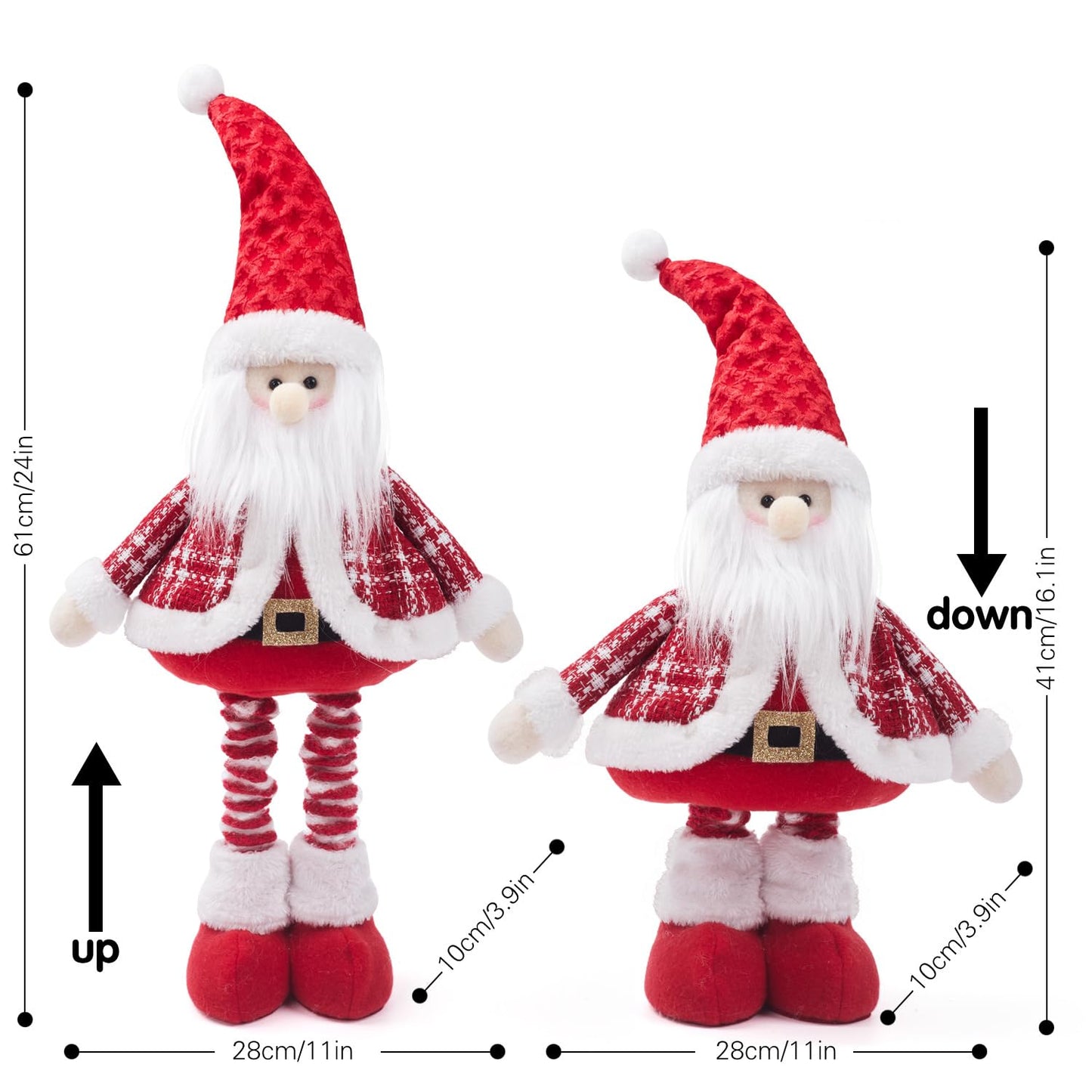 JIAHG Christmas Decorations Standing Fabric Santa Claus Snowman Reindeer with Stretchy Legs Christmas Tree Party Favors for Home Office Tabletop Fireplace Shelf Figurine Xmas Decor Ornaments