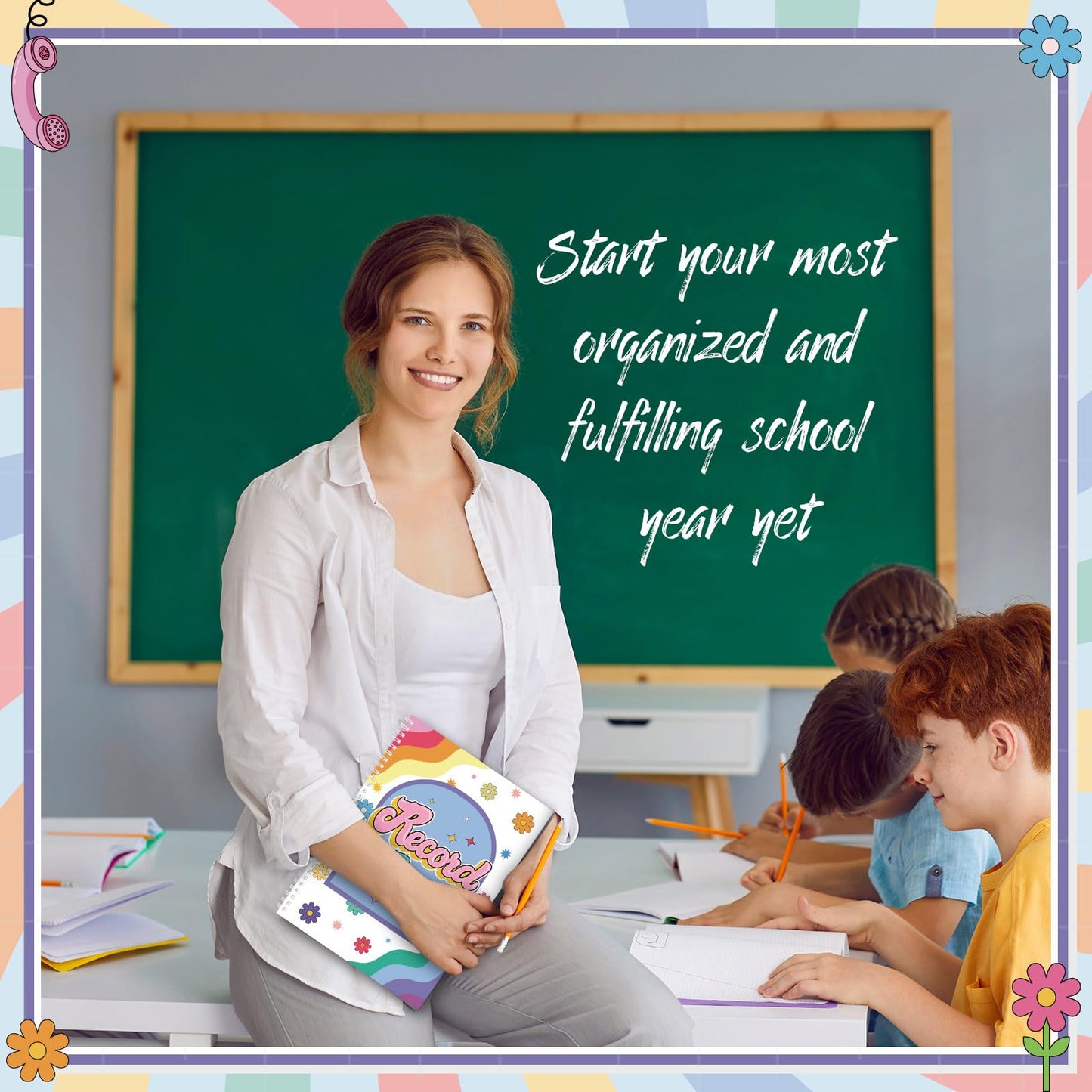 Fuyoooo Retro Remix Teacher Record Book Teacher Grade Books 2026-2027 Spiral Bound Record Planner 2026 Class Grade Book Office Favors for Classroom Attendance Decoration Double Sided