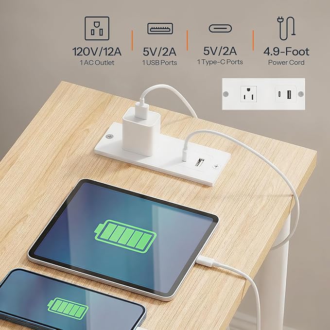 HOOBRO Side Table with Charging Station, Nightstand with 2-Layer Storage Shelves