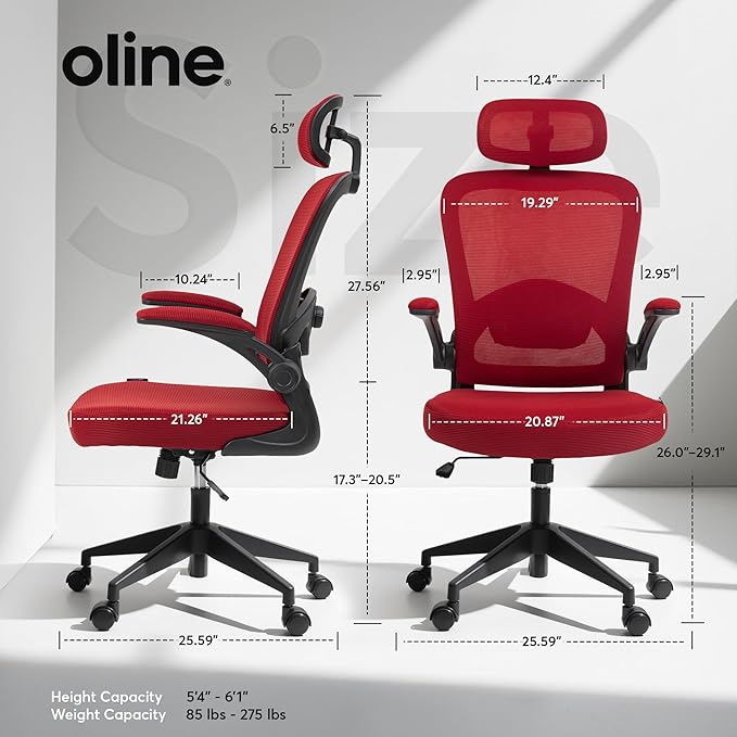 Oline ErgoAir Ergonomic Office Chair – Adjustable Lumbar Support, Flip-Up