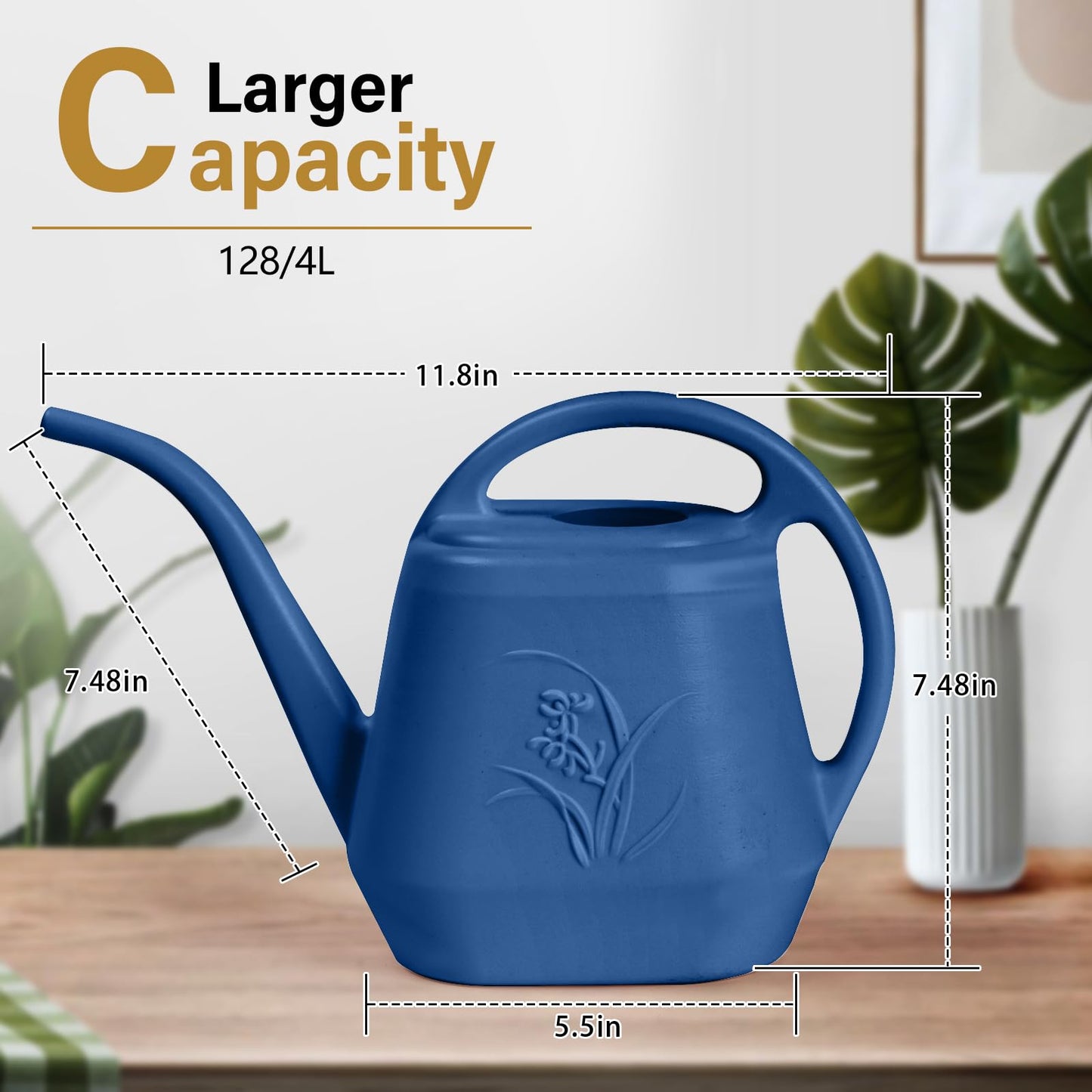 TTAOE GN Grip Watering Can - for Home Plant Garden - 1 Gallon - Navy Blue