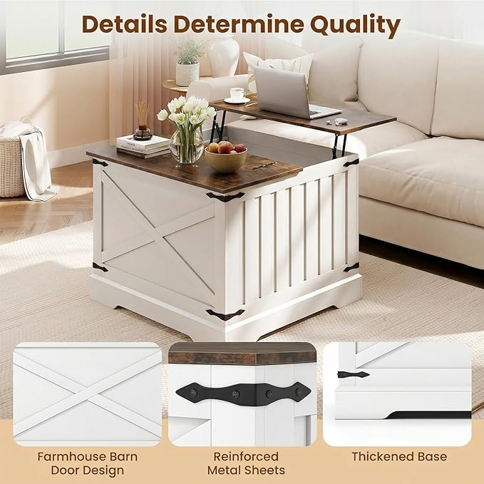 Giantex Farmhouse Lift Top Coffee Table, 31.5" Square Wood Center Table