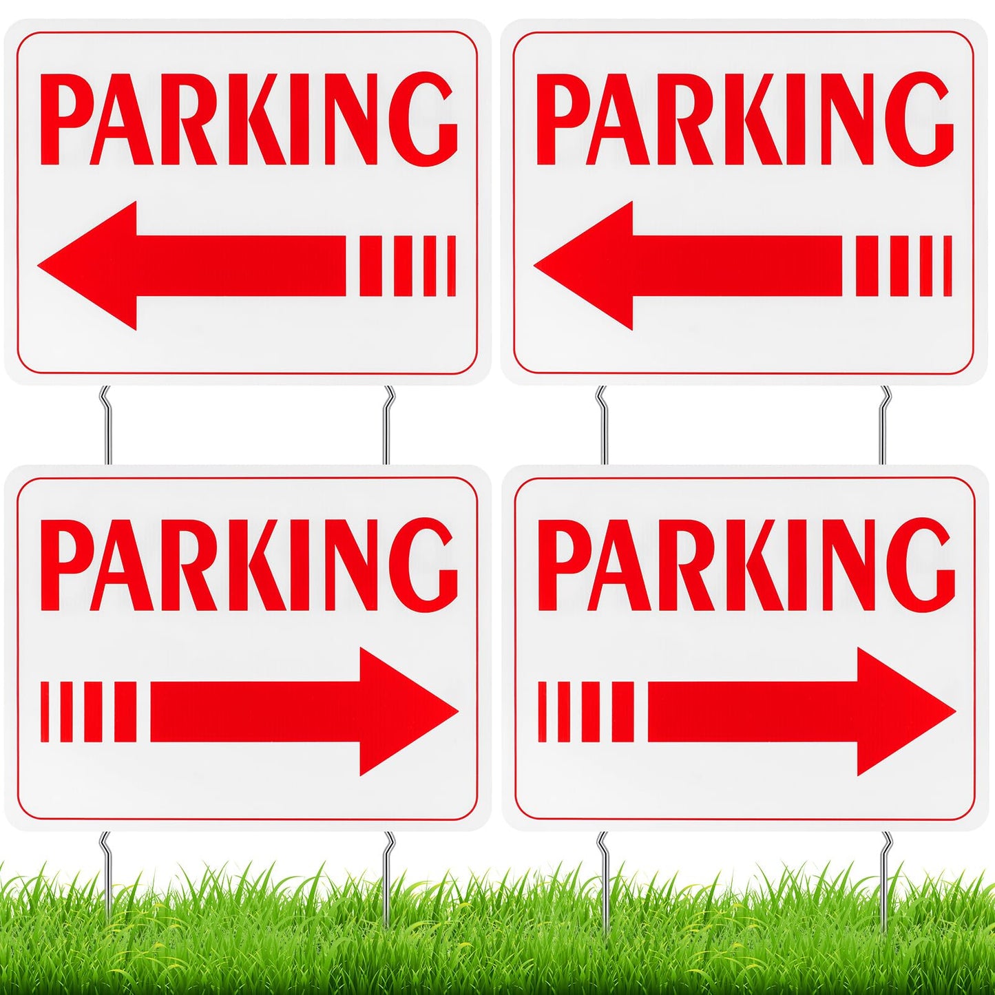 Qunclay 4 Pcs Event Parking Sign with Stake, with Directional Arrows 12 x 16 Inch Double Sided Corrugated Plastic Guest Parking Sign for Outdoor Yard(Red)