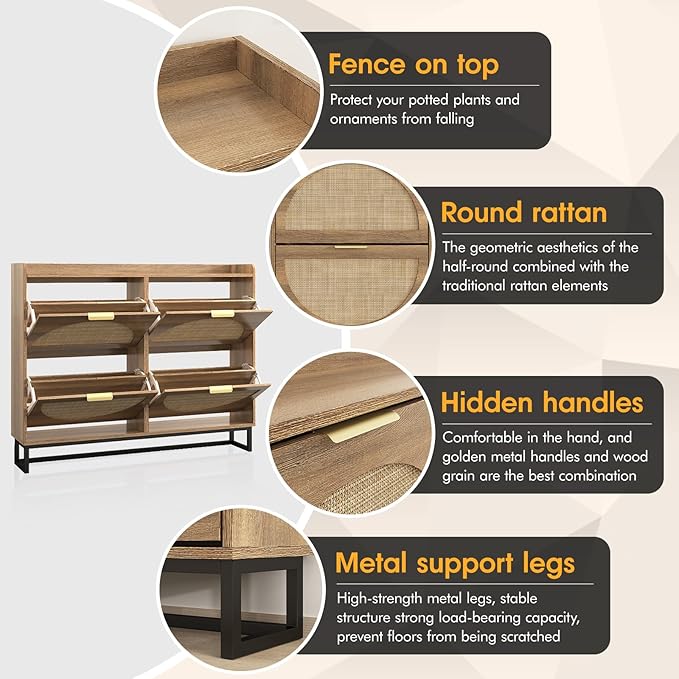 Maupvit Large Rattan Shoe Storage Cabinet