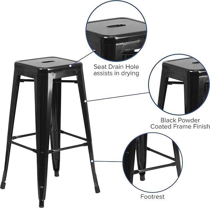 Flash Furniture Lily 4 Pack Commercial Grade 30" High Backless Black Metal