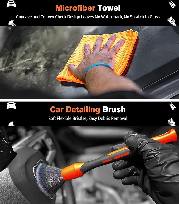 YeewayVeh 7PCS Car Interior Detailing Kit, Horse Hair Leather Brush