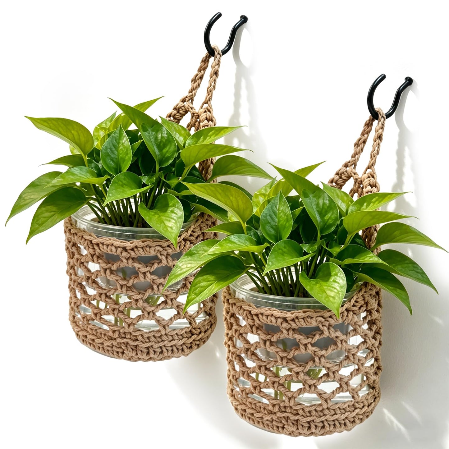 4-Pack 5-Inch Macrame Wall Plant Hangers, Natural Cotton Hanging Planter Baskets for Indoor Plants, Boho-Style Woven Plant Baskets for Walls, Small Hanging Pots for Succulents and Kitchen Storage