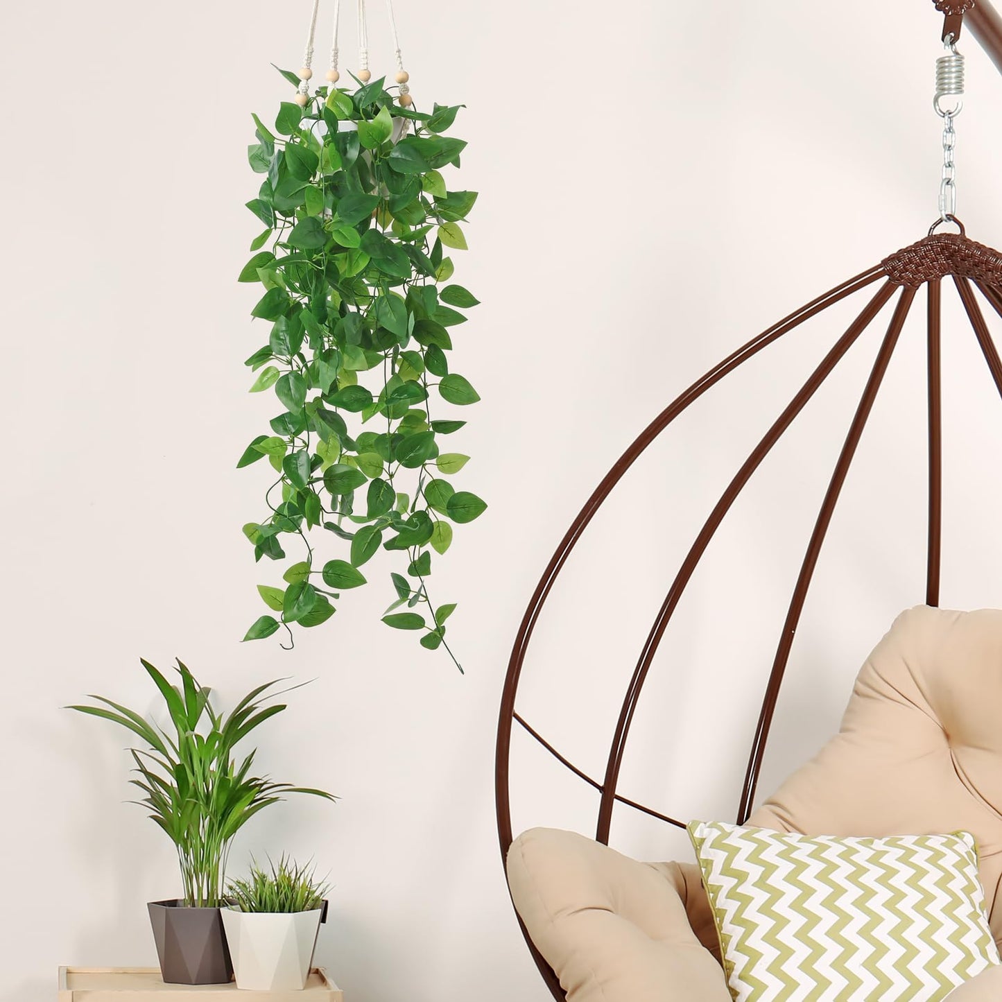 KTGOW Artificial Hanging Plants with Boho Macrame Plant Hanger - Fake Ivy Vines in Pot for Wall, Bedroom Home Faux Greenery for Indoor Outdoor Decor (2 Packs)