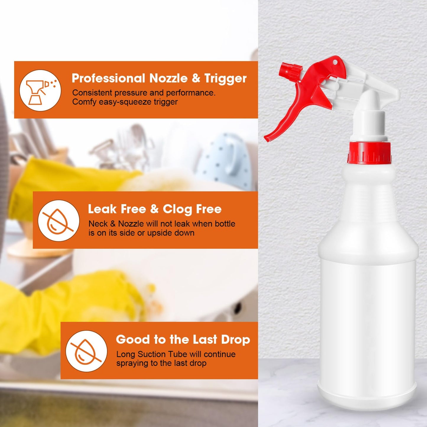 Eccliy 12 Pcs 16 Oz Plastic Spray Bottle, Adjustable Empty Reusable Sprayer for Cleaning, Planting, Water, Bathroom and Kitchen, BBQ, Commercial and Residential (Original,Red)