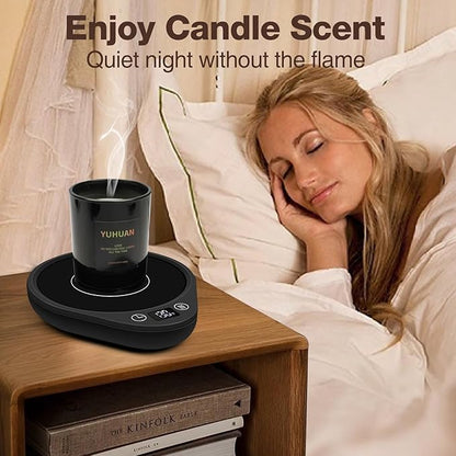 PUSEE Coffee Mug Warmer - Electric Large Candle Warmer Plate with 4H Auto Shut Off, 3-Temp Settings Cup Heater for Desk, Tea, Milk, Cocoa