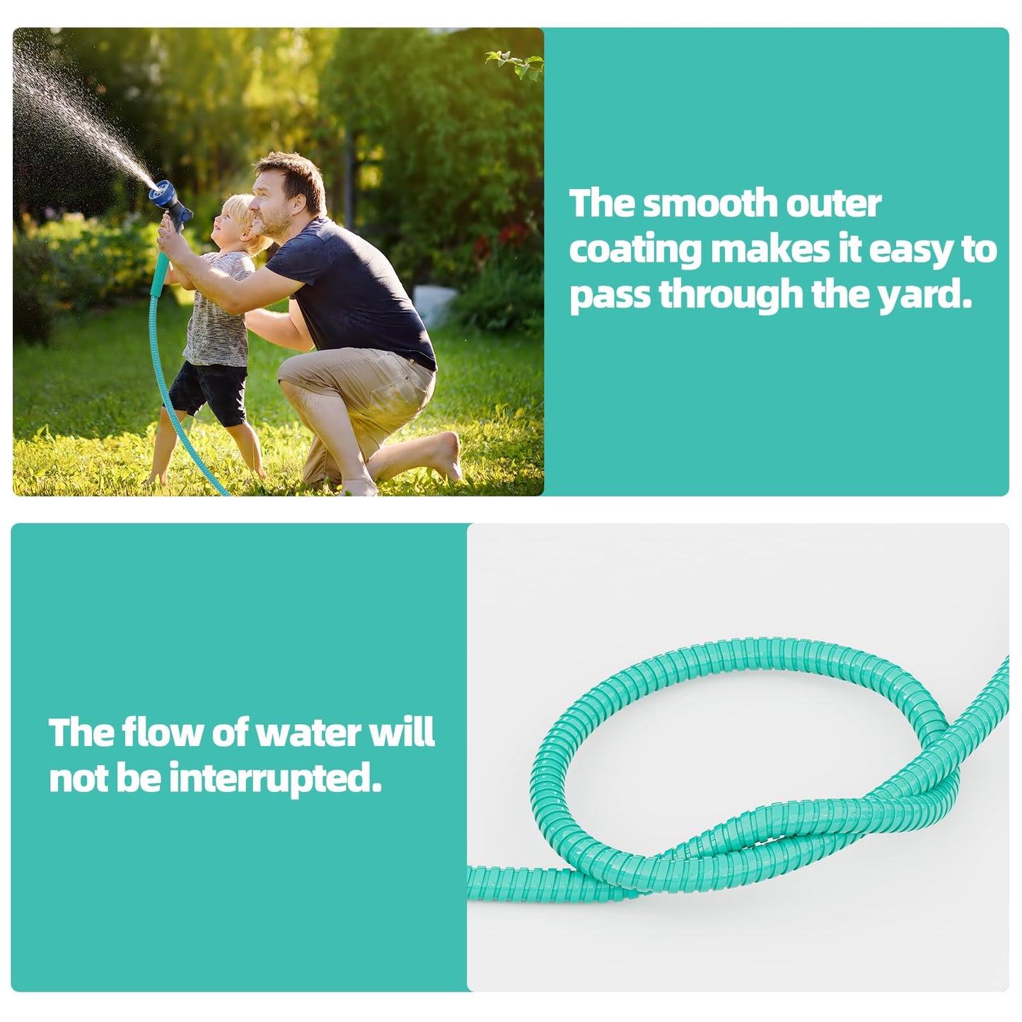 SPECILITE 50ft 304 Stainless Steel Garden Hose Metal, Heavy Duty Water Pipe with Nozzles for Yard, Outdoor - Flexible, Never Kink & Tangle, Puncture Resistant (Aqua)