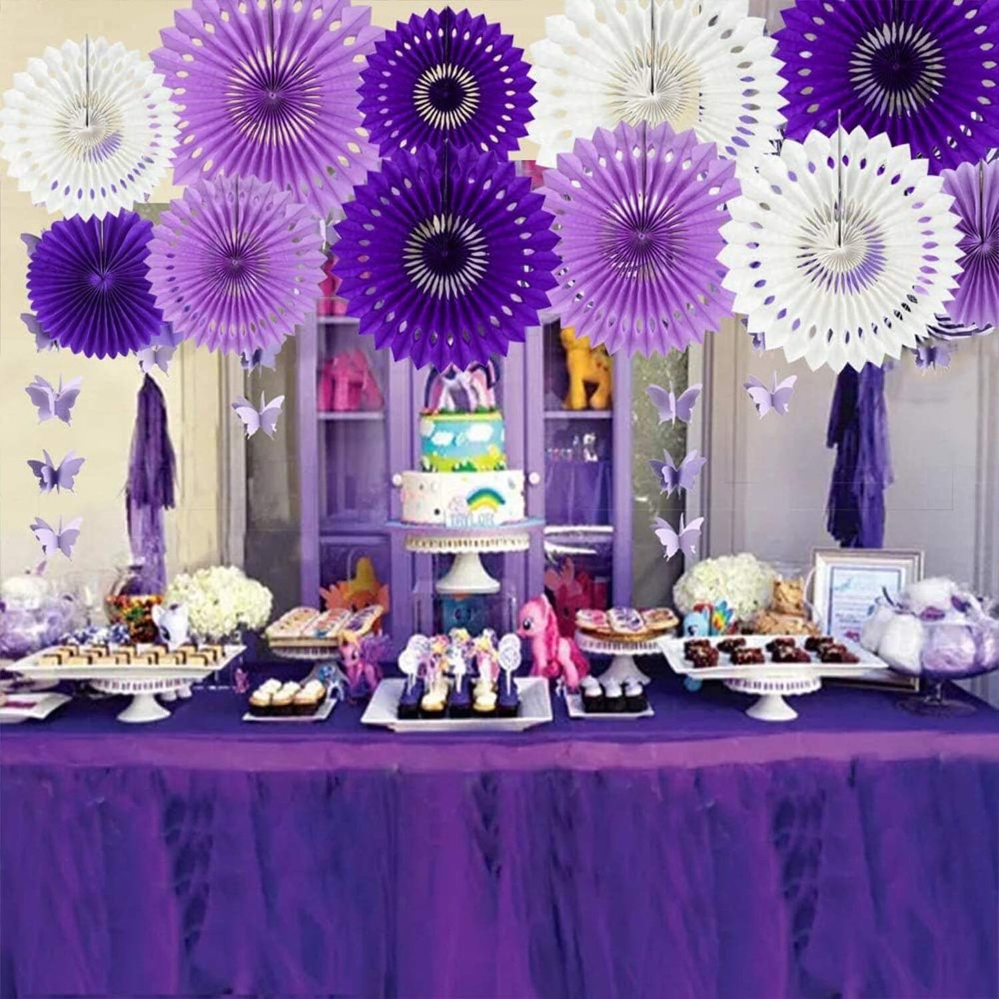 Purple White Hanging Honeycomb Round Paper Fans Halloween Decoration Kit for Baby Boy Shower Birthday Wedding Under The Purple Theme Photo Booth Backdrops Paper Party Supplies 11 Count