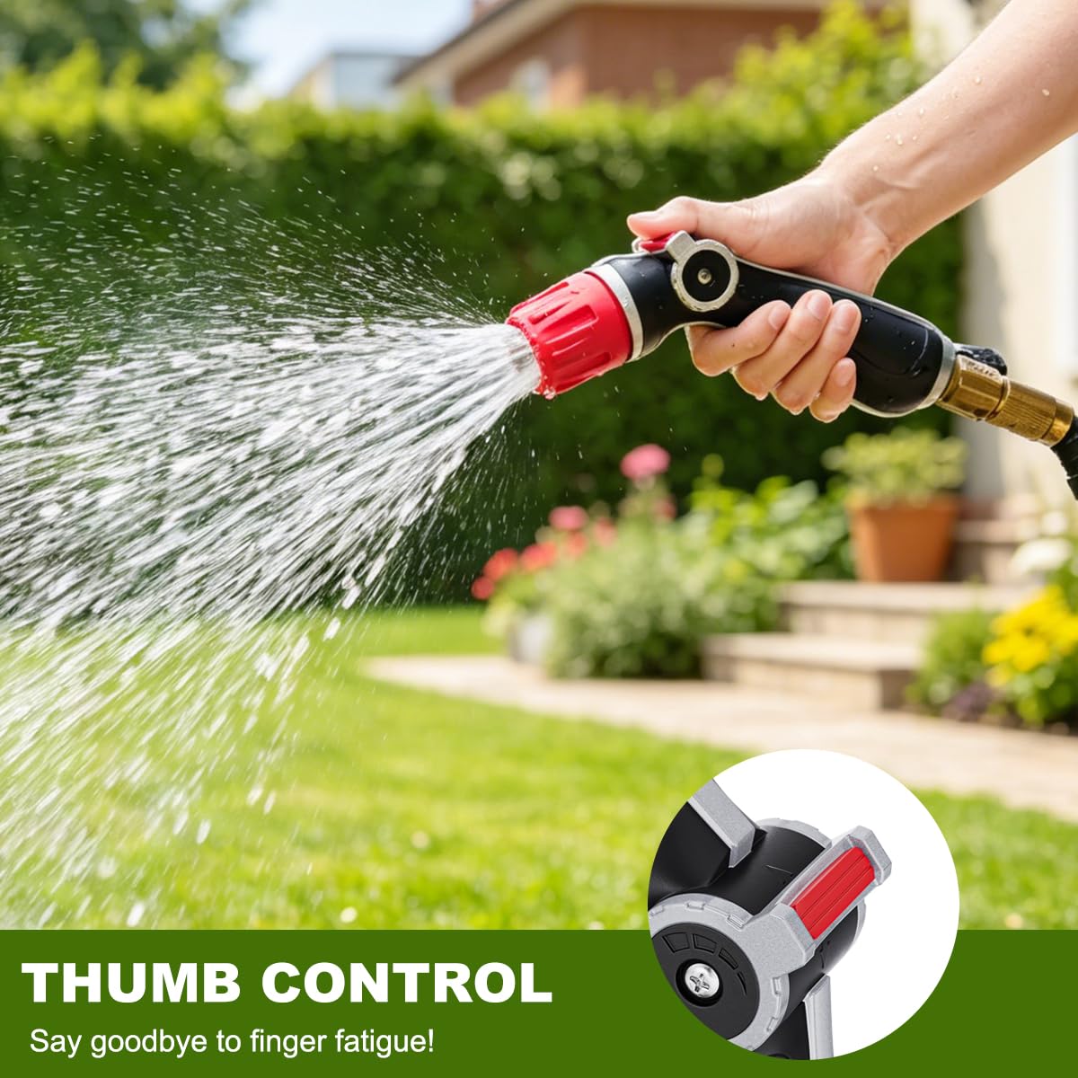 FANHAO Metal Thumb Control Adjustable Nozzle with 30% Higher Water Flow, Heavy Duty Garden Hose Nozzle High Pressure Water Nozzle, Adjustable Spray Patterns for Lawn Watering, Car Washing, Cleaning