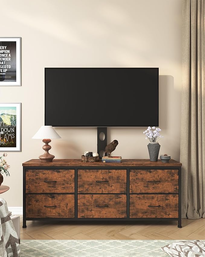 TV Stand with Mount, Fabric Dresser with 6 Drawers