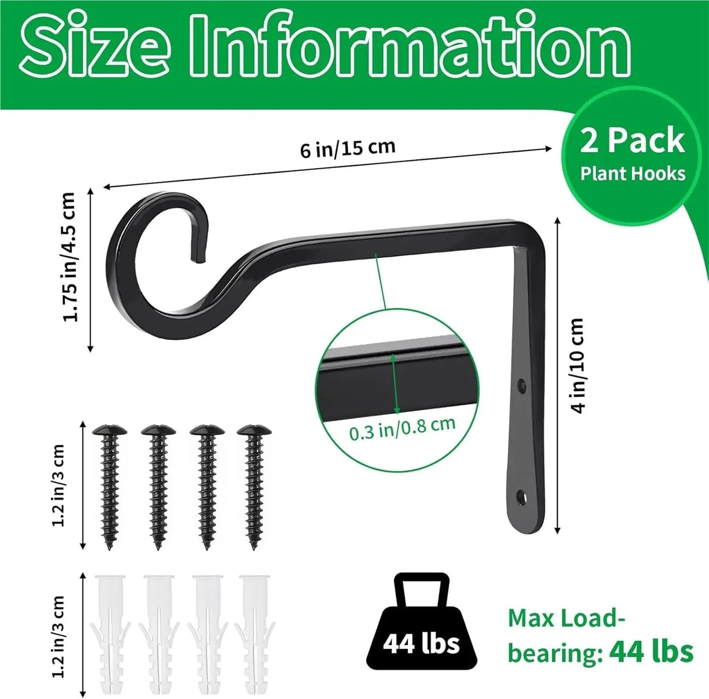 JTJIYN 2PC Plant Hangers Outdoor Hanging Bracket Metal Wall Flower Pot Support Hanger Hook for Hanging Lanterns(Black-6inch)