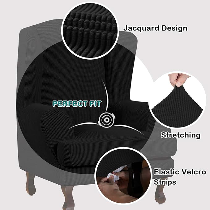 Turquoize Wingback Chair Covers 2 Piece Wing Chair Slipcover Stretch Slipcovers