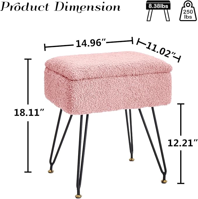 Vanity Stool Chair, Faux Teddy Fur Ottoman Foot Stool
