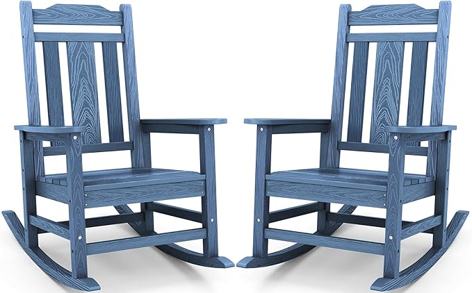 SERWALL Oversized Outdoor Rocking Chair Set of 2, All Weather Patio Rocking