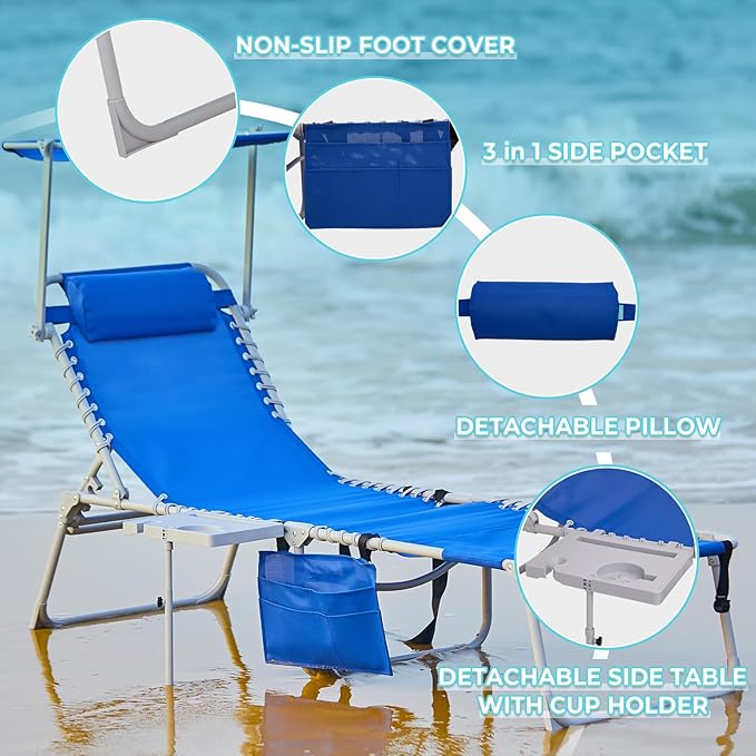 #WEJOY Tanning Chair with Face Hole & Canopy & Side Table, 5 Positions