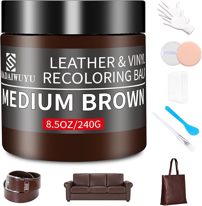 Leather Recoloring Balm, 8.5oz Leather Color Restorer, Medium Brown Leather