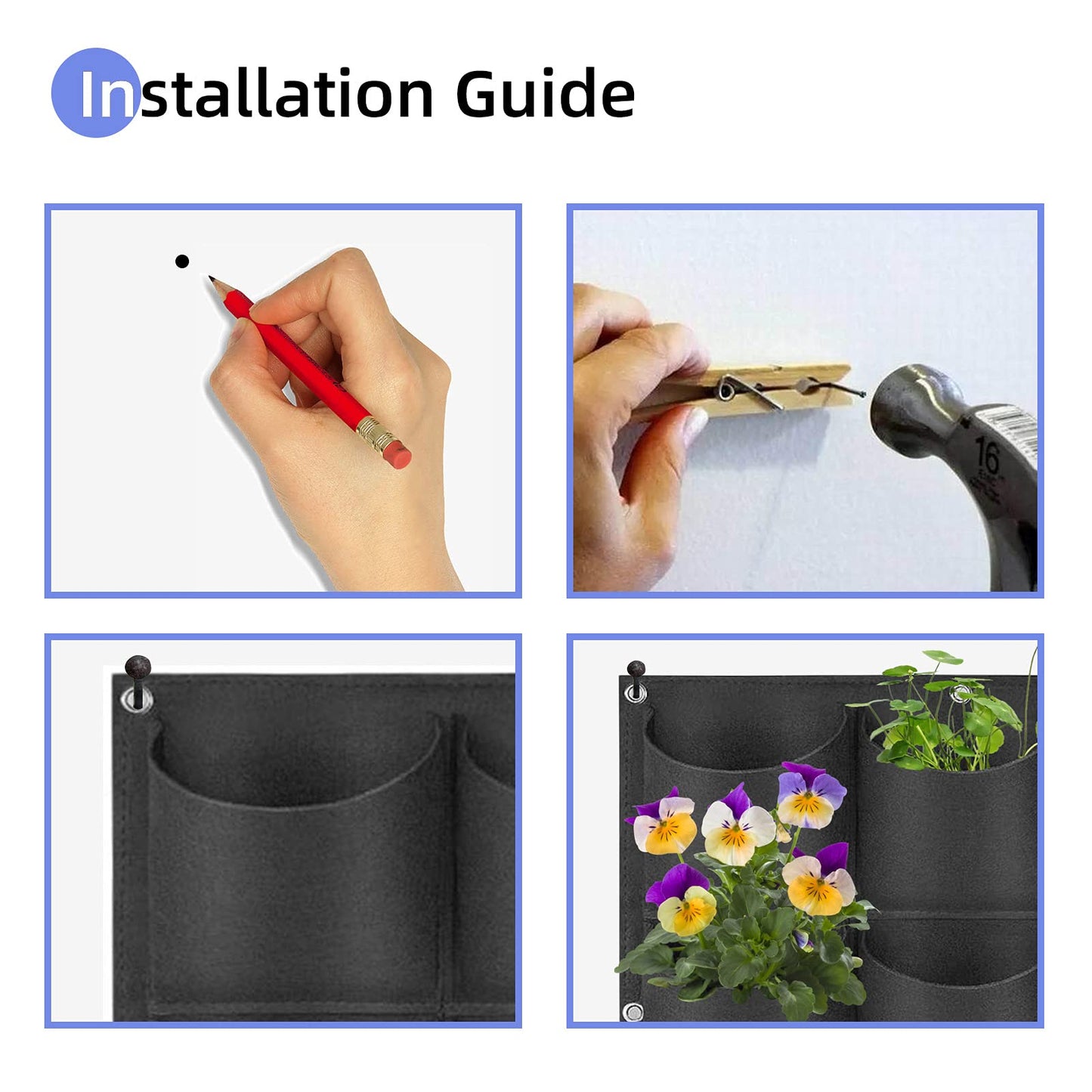18 Pockets Hanging Planter Bags, Hanging Vertical Wall Mounted Plant Planting Grow Bags, Herb Garden Planter Outdoor Indoor Growing Bag, Gardening Vertical Greening Flower Container(1m×0.5m, Black)