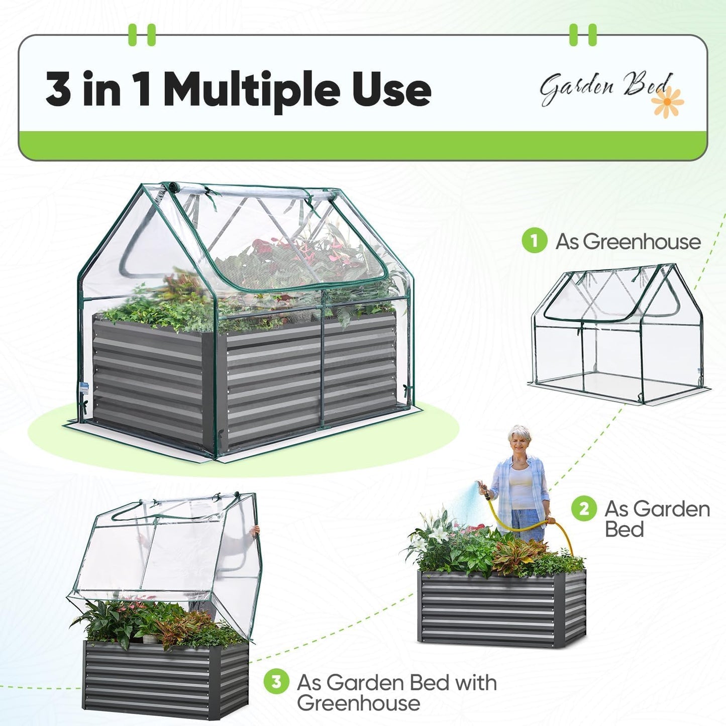 Quictent Raised Garden Bed Galvanized Raised Beds for Gardening Vegetables with Cover 4x3x2 ft Tall Metal Planter Box Outdoor Use (Clear)